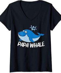 Womens Funny Whale Art For Men Dad Orca Narwhal Blue Whales V-Neck T-Shirt