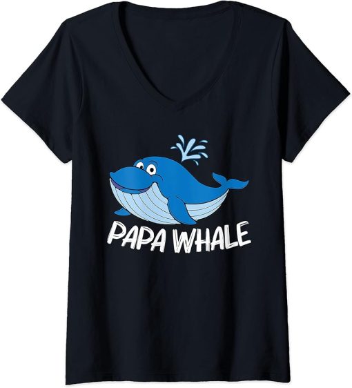 Womens Funny Whale Art For Men Dad Orca Narwhal Blue Whales V-Neck T-Shirt