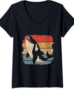 Womens Aquarist Orca Sea Animal Ocean Gift Retro Killer Whale V-Neck T-Shirt