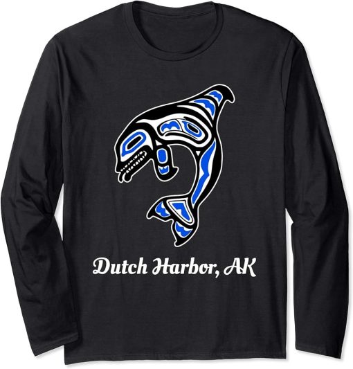 Blue Native American Dutch Harbor AK Orca Killer Whale Long Sleeve T-Shirt